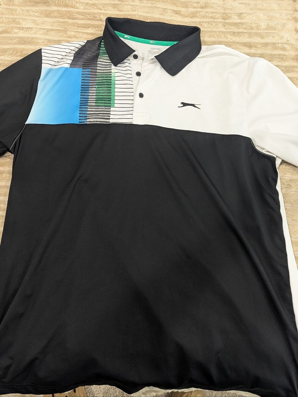 Puma Men's Black & White Golf Polo Shirt with Blue and Green Accent